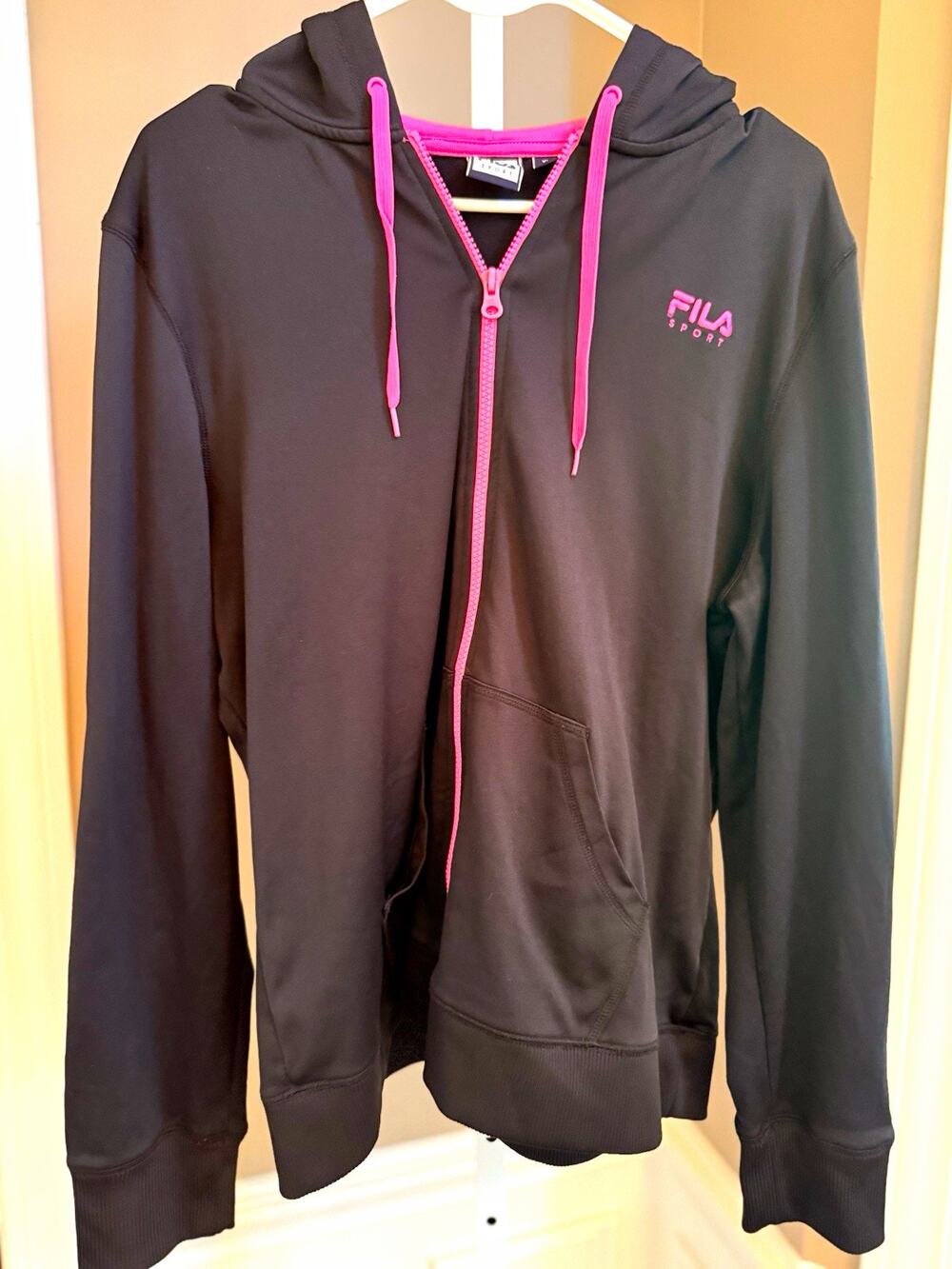 FILA Sport Women's Full Zip Fleece Hoodie w/ Pockets Black Pink XL